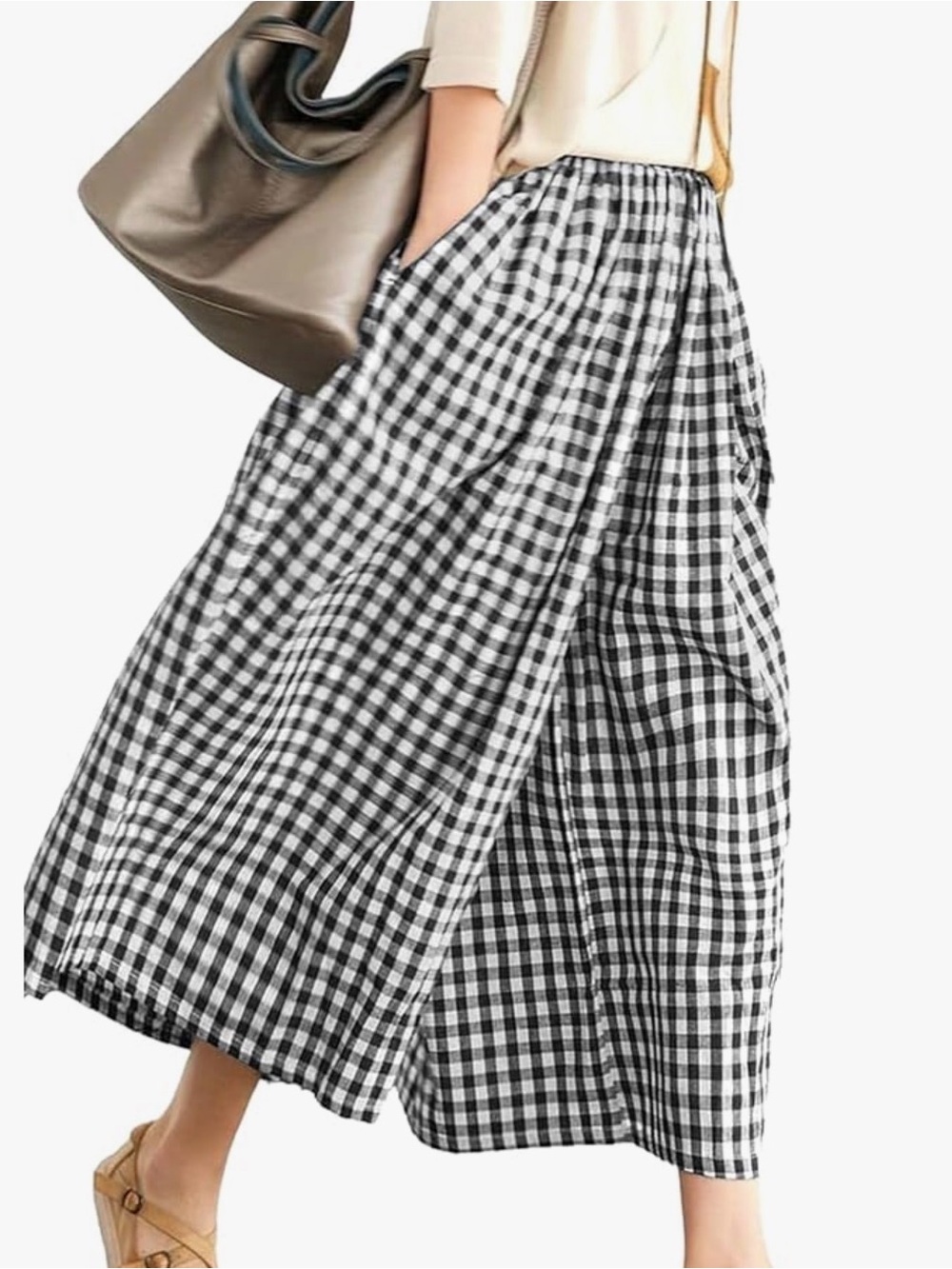 Black and White Gingham Maxi wild leg - Women's Full-Length Casual pants